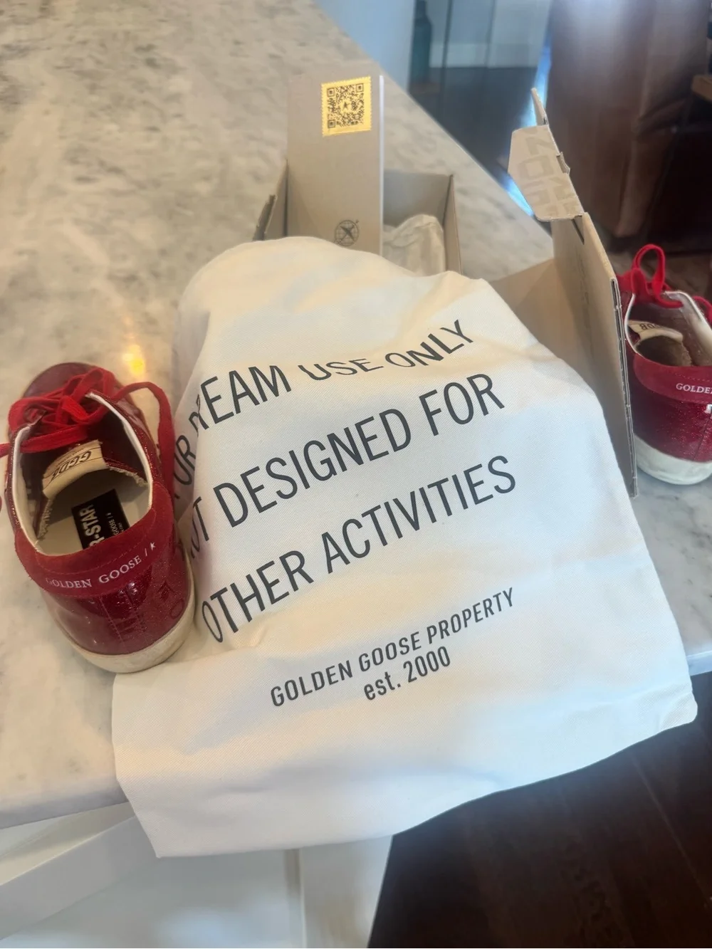 Golden Goose Super Star Red Glitter Low-Top Sneakers